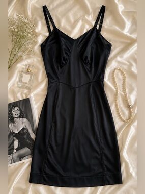 🎀Vintage🎀 1960s Actsocraft by Superior Black Slip Lingerie Dress Size 38